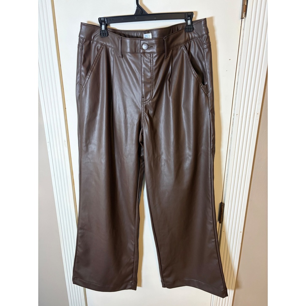 Time and Tru Womens High Rise‎ Wide Leg Faux Leather Trousers Chocolate Brown 14